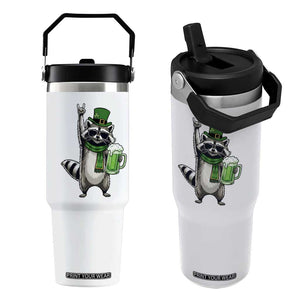 Funny Raccoon Rock On Flip Straw Tumbler St Patricks Day Gift TS12 One Size: 30 oz White Print Your Wear