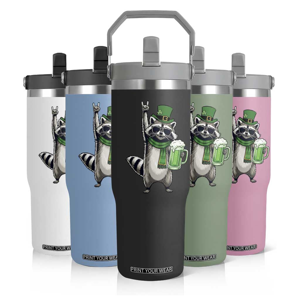 Funny Raccoon Rock On Flip Straw Tumbler St Patricks Day Gift TS12 Print Your Wear