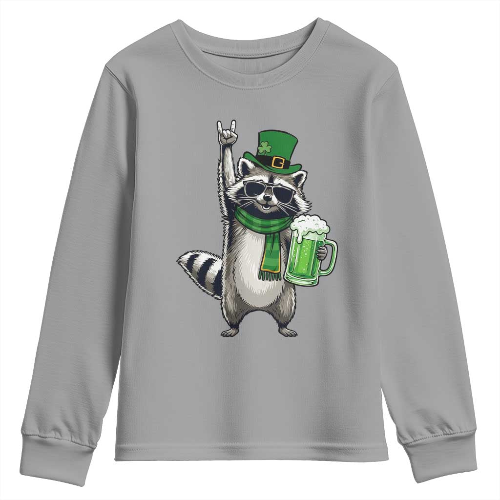 Funny Raccoon Rock On Youth Sweatshirt St Patricks Day Gift TS12 Sport Gray Print Your Wear