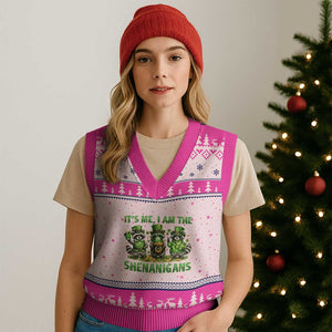 I Am The Shenanigans V-Neck Knit Sweater Vest Funny Irish Raccoon St Patricks Day TS12 Hot Pink Print Your Wear
