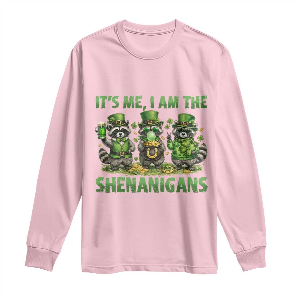 I Am The Shenanigans Long Sleeve Shirt Funny Irish Raccoon St Patricks Day TS12 Light Pink Print Your Wear