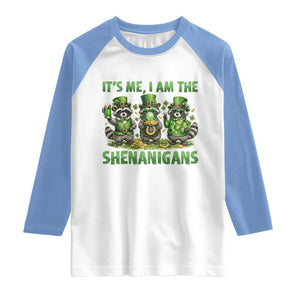 I Am The Shenanigans Raglan Shirt Funny Irish Raccoon St Patricks Day TS12 White Carolina Blue Print Your Wear