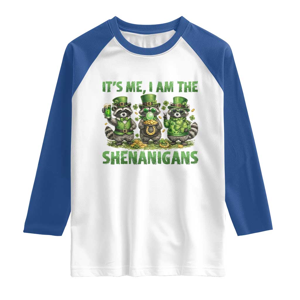 I Am The Shenanigans Raglan Shirt Funny Irish Raccoon St Patricks Day TS12 White Royal Print Your Wear