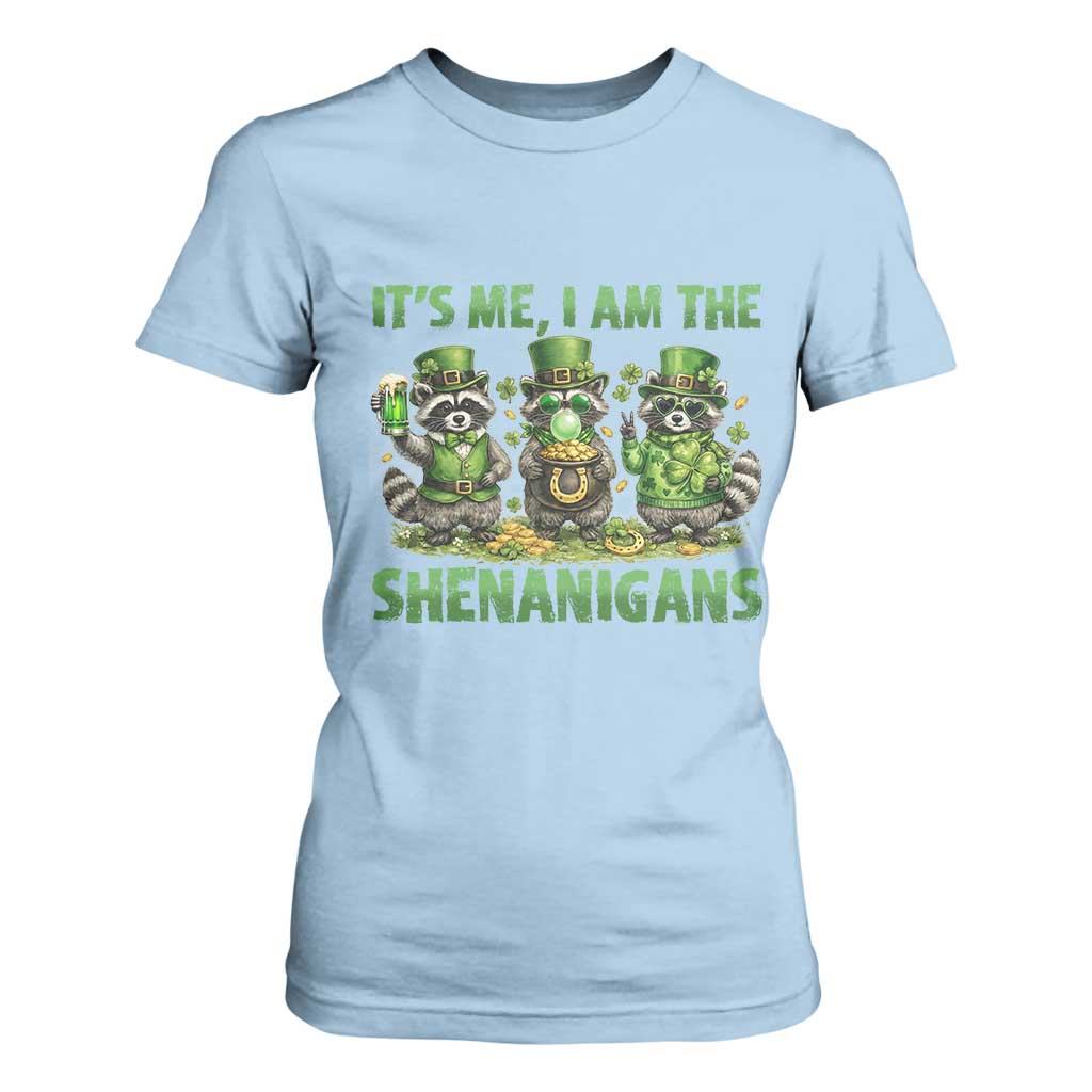 I Am The Shenanigans T Shirt For Women Funny Irish Raccoon St Patricks Day TS12 Light Blue Print Your Wear
