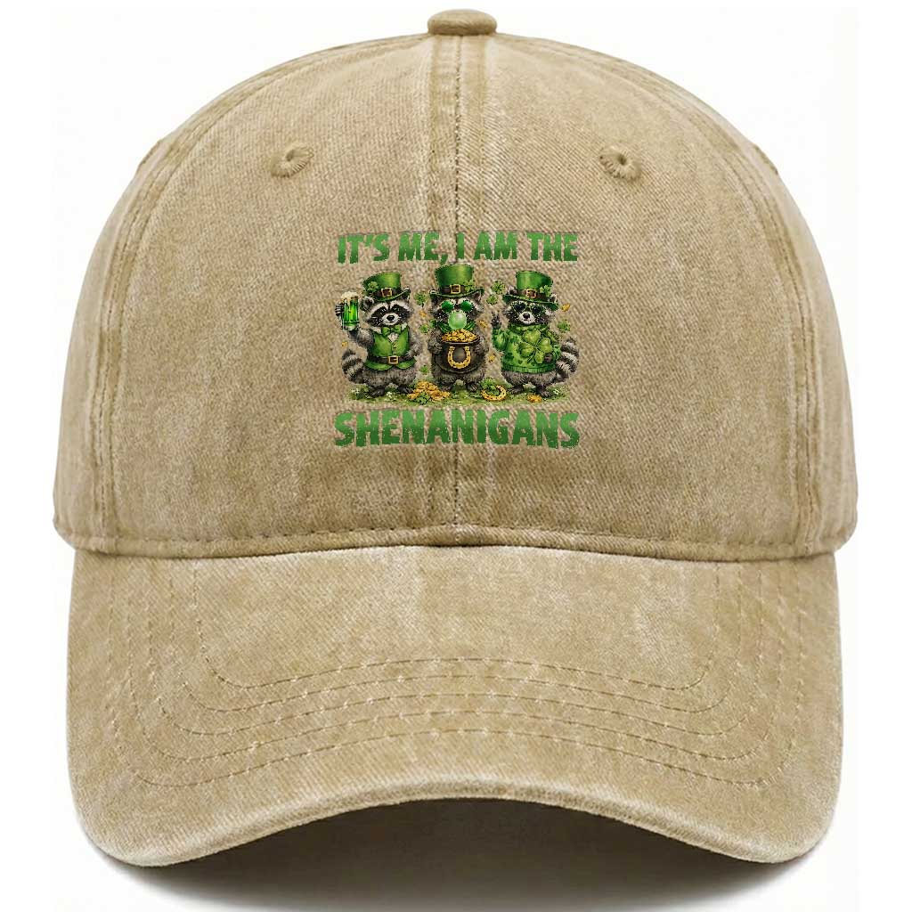 I Am The Shenanigans Washed Cotton Baseball Cap Funny Irish Raccoon St Patricks Day TS12 Print Your Wear