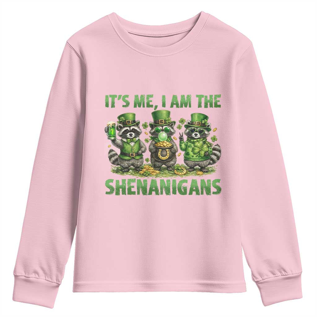 I Am The Shenanigans Youth Sweatshirt Funny Irish Raccoon St Patricks Day TS12 Light Pink Print Your Wear
