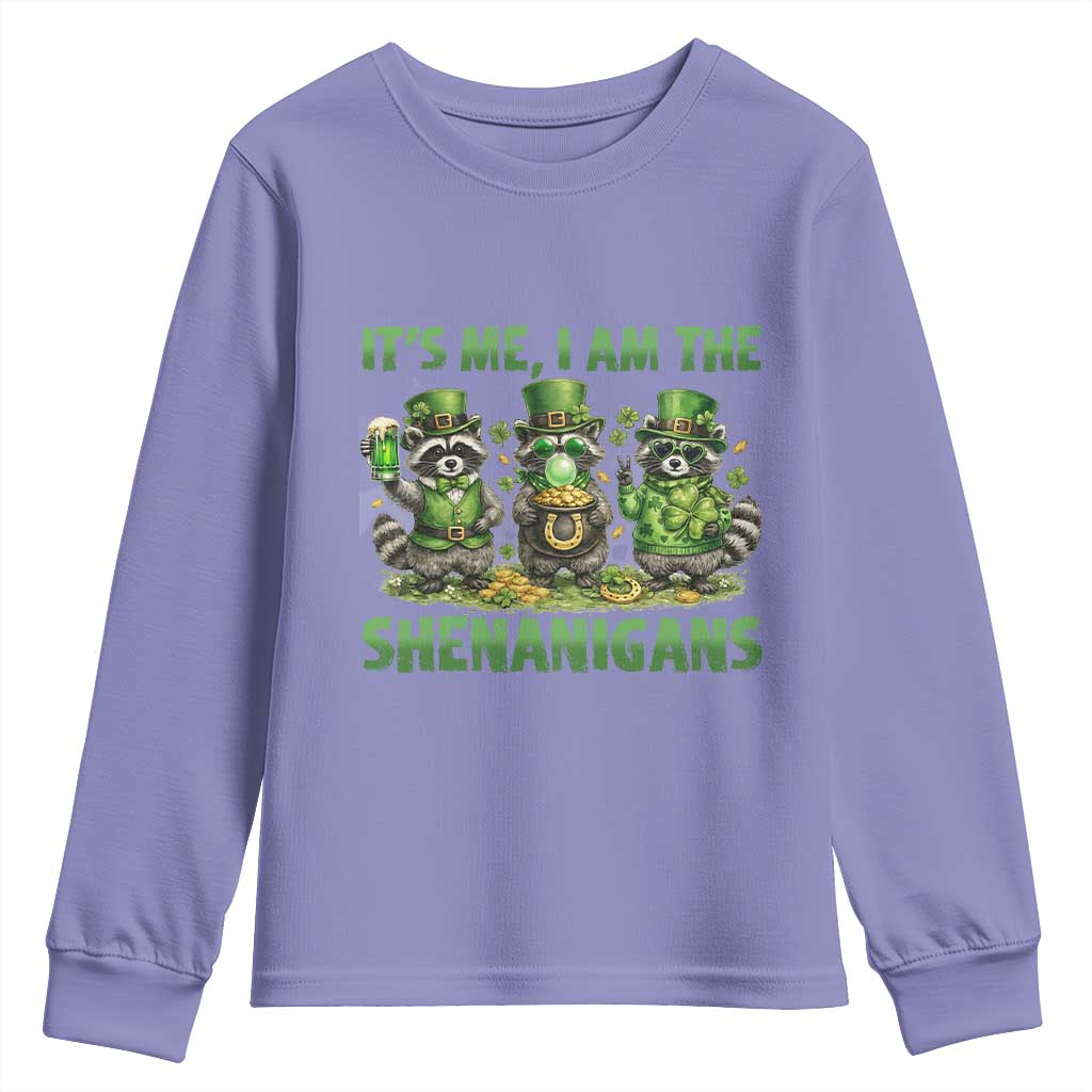 I Am The Shenanigans Youth Sweatshirt Funny Irish Raccoon St Patricks Day TS12 Violet Print Your Wear