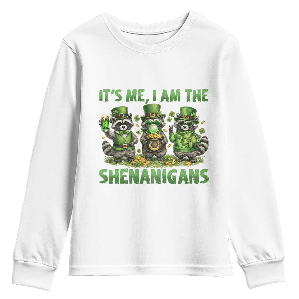 I Am The Shenanigans Youth Sweatshirt Funny Irish Raccoon St Patricks Day TS12 White Print Your Wear