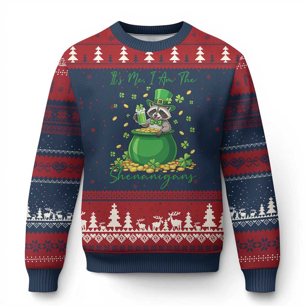 I Am The Shenanigans Ugly Christmas Sweater Funny Irish Raccoon TS12 Navy Red Print Your Wear