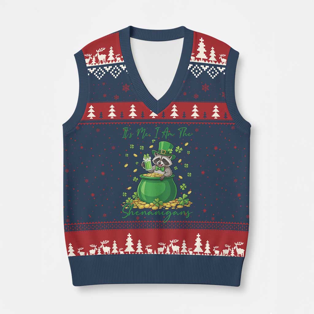 I Am The Shenanigans V-Neck Knit Sweater Vest Funny Irish Raccoon TS12 Navy Red Print Your Wear