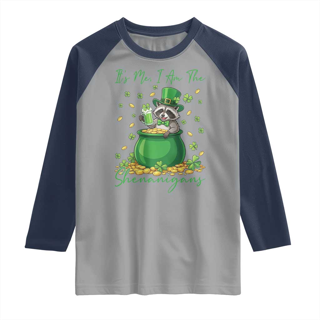 I Am The Shenanigans Raglan Shirt Funny Irish Raccoon TS12 Sport Gray Navy Print Your Wear