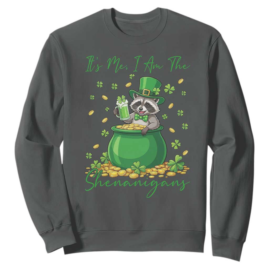 I Am The Shenanigans Sweatshirt Funny Irish Raccoon TS12 Dark Heather Print Your Wear