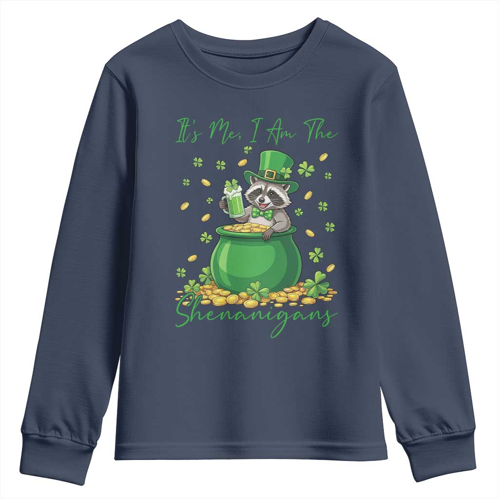 I Am The Shenanigans Youth Sweatshirt Funny Irish Raccoon TS12 Navy Print Your Wear