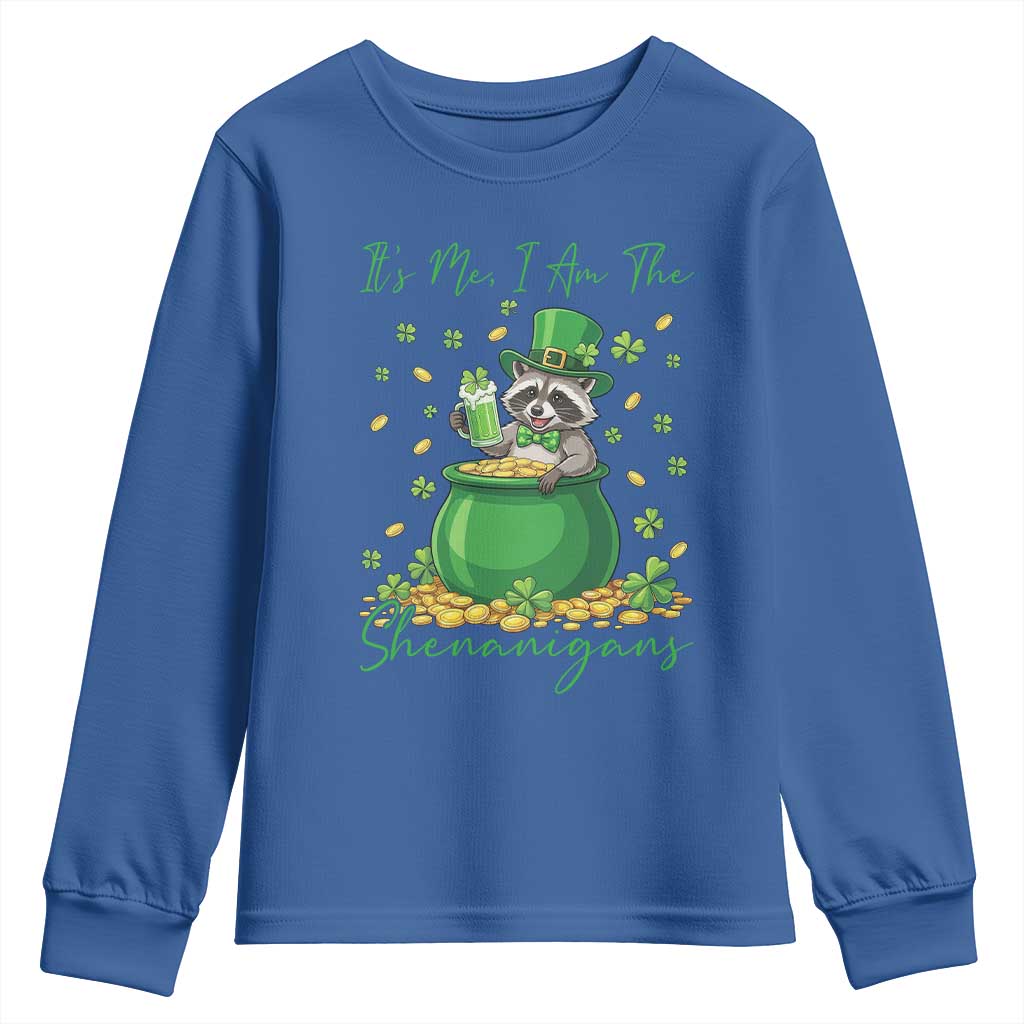 I Am The Shenanigans Youth Sweatshirt Funny Irish Raccoon TS12 Royal Blue Print Your Wear