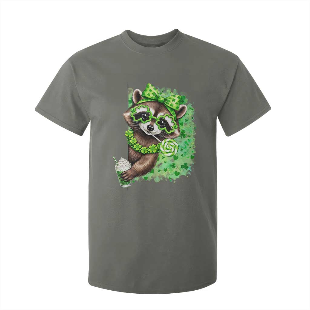 Funny Raccoon St Patricks Day T Shirt For Kid Irish Party Animal Gift TS12 Military Green Print Your Wear