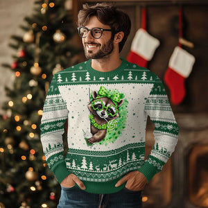 Funny Raccoon St Patricks Day Ugly Christmas Sweater Irish Party Animal Gift TS12 Beige Green Print Your Wear
