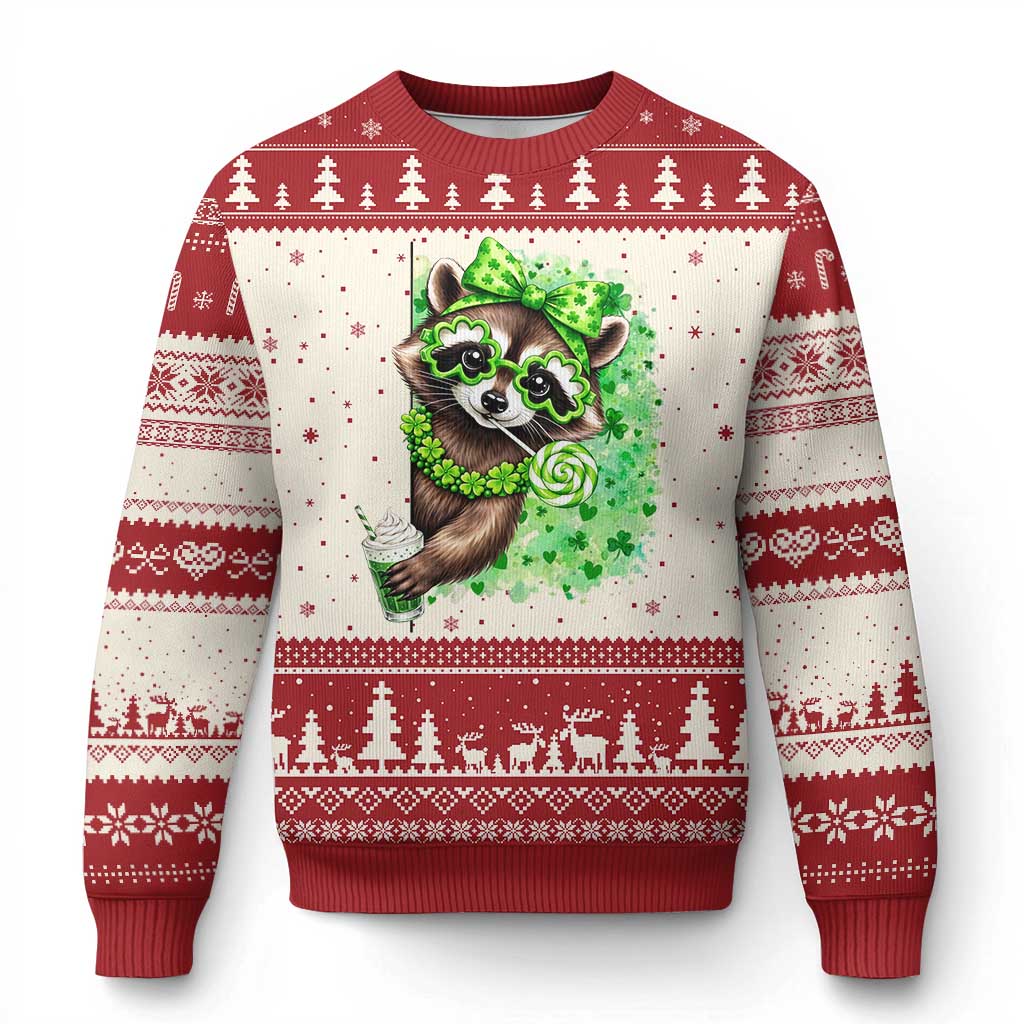 Funny Raccoon St Patricks Day Ugly Christmas Sweater Irish Party Animal Gift TS12 Beige Red Print Your Wear