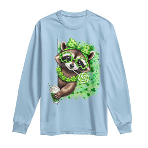 Funny Raccoon St Patricks Day Long Sleeve Shirt Irish Party Animal Gift TS12 Light Blue Print Your Wear
