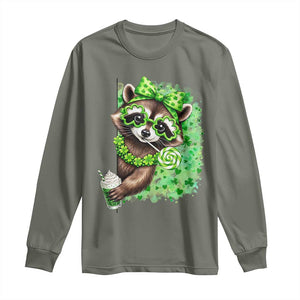 Funny Raccoon St Patricks Day Long Sleeve Shirt Irish Party Animal Gift TS12 Military Green Print Your Wear