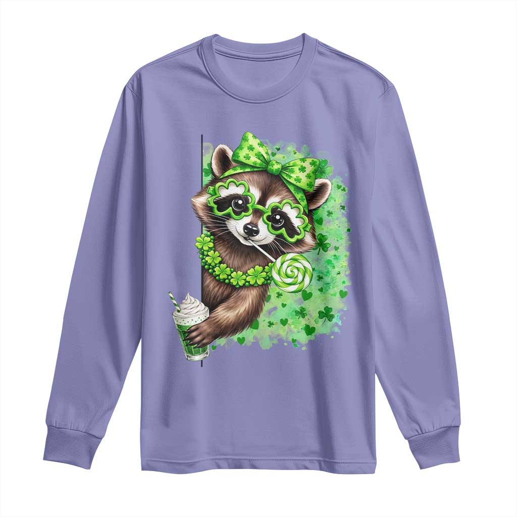 Funny Raccoon St Patricks Day Long Sleeve Shirt Irish Party Animal Gift TS12 Violet Print Your Wear