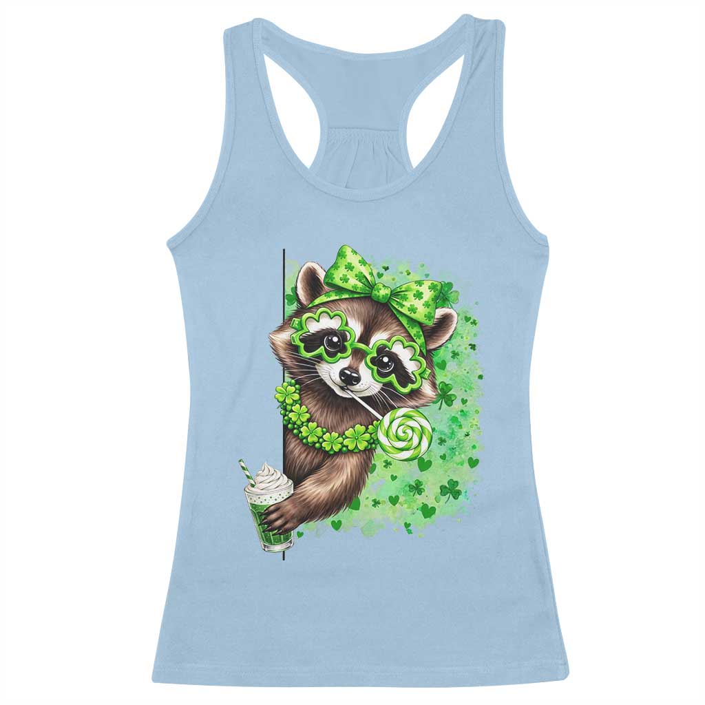 Funny Raccoon St Patricks Day Racerback Tank Top Irish Party Animal Gift TS12 Light Blue Print Your Wear