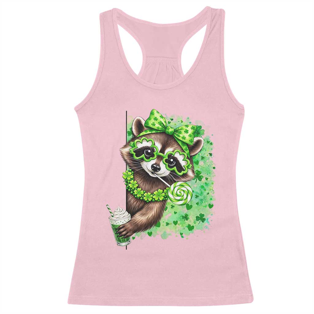Funny Raccoon St Patricks Day Racerback Tank Top Irish Party Animal Gift TS12 Light Pink Print Your Wear