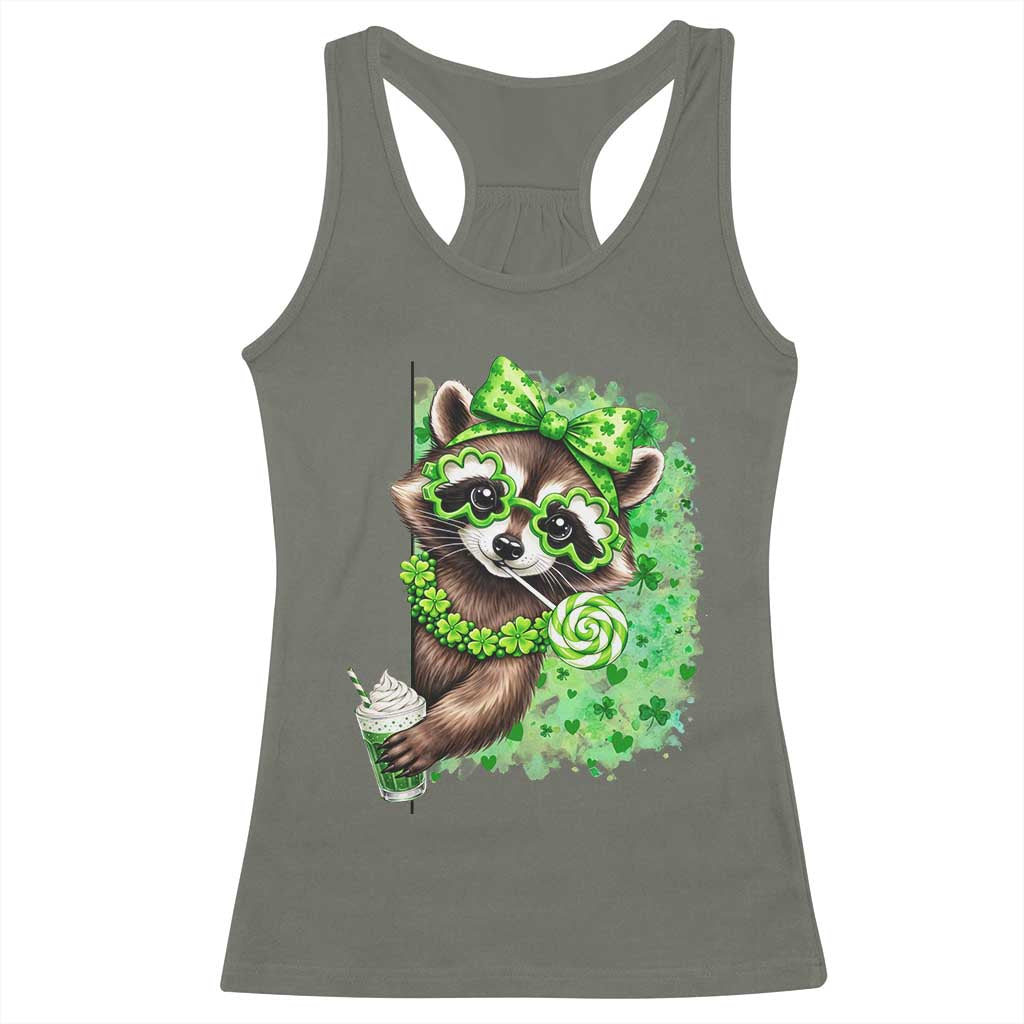 Funny Raccoon St Patricks Day Racerback Tank Top Irish Party Animal Gift TS12 Military Green Print Your Wear