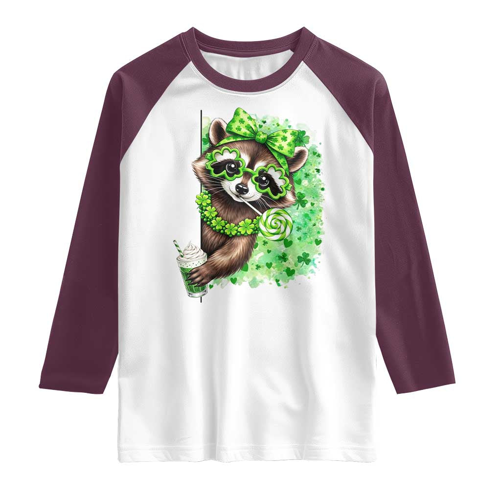 Funny Raccoon St Patricks Day Raglan Shirt Irish Party Animal Gift TS12 White Maroon Print Your Wear