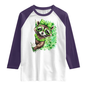 Funny Raccoon St Patricks Day Raglan Shirt Irish Party Animal Gift TS12 White Purple Print Your Wear