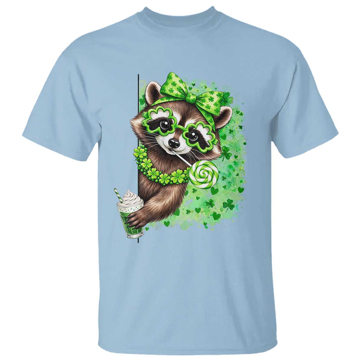 Funny Raccoon St Patricks Day T Shirt Irish Party Animal Gift TS12 Light Blue Print Your Wear
