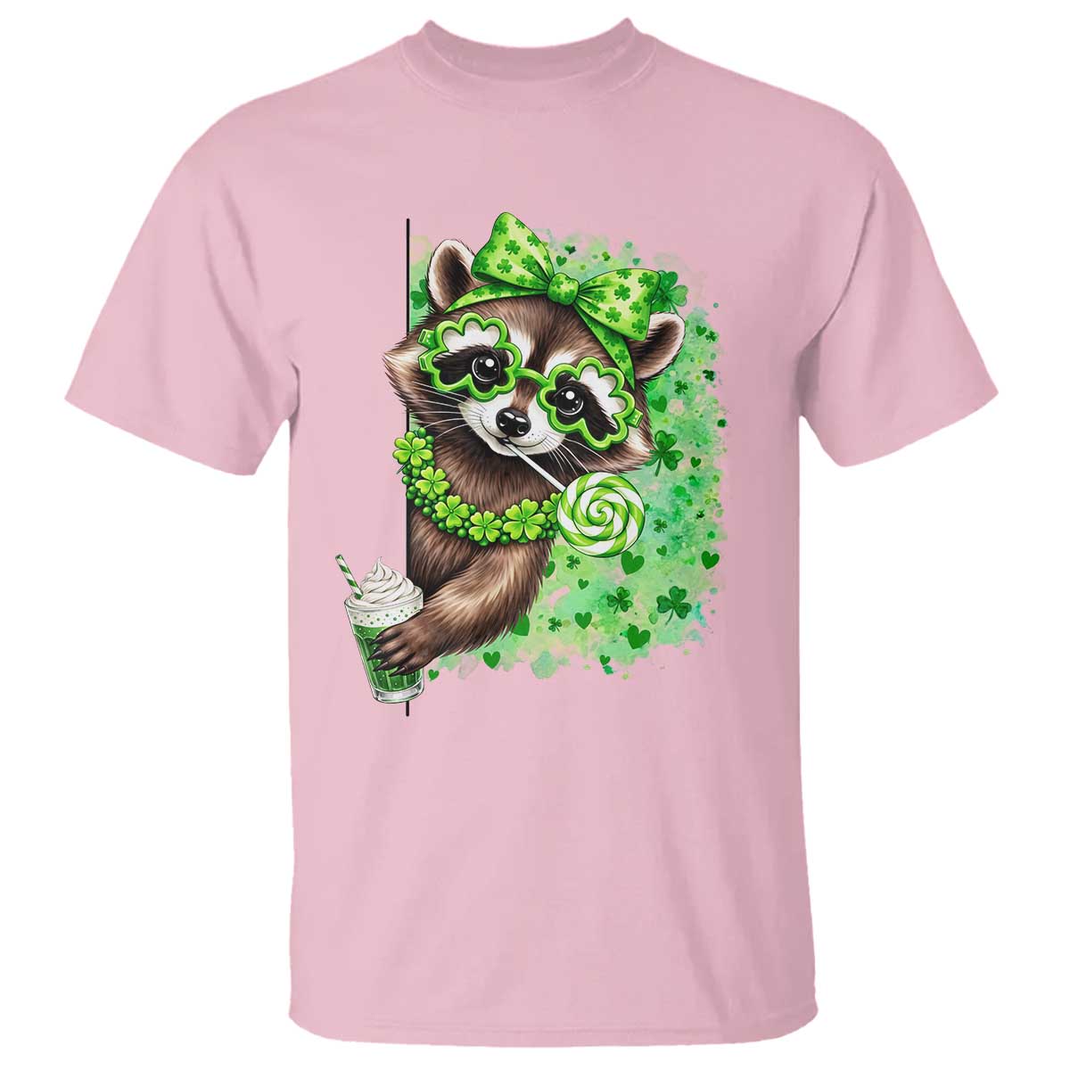 Funny Raccoon St Patricks Day T Shirt Irish Party Animal Gift TS12 Light Pink Print Your Wear