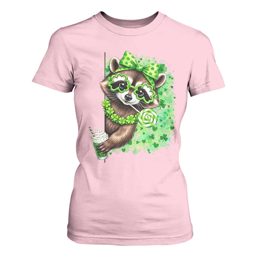 Funny Raccoon St Patricks Day T Shirt For Women Irish Party Animal Gift TS12 Light Pink Print Your Wear