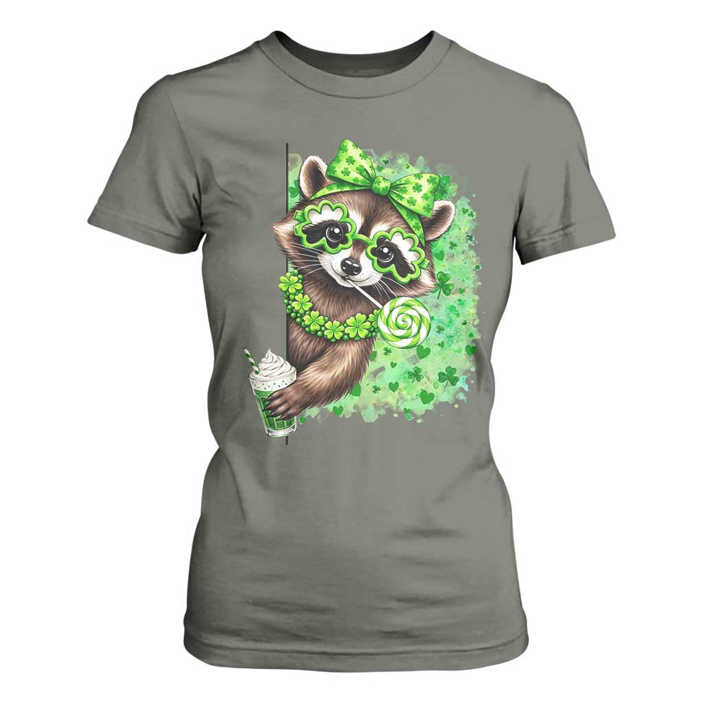 Funny Raccoon St Patricks Day T Shirt For Women Irish Party Animal Gift TS12 Military Green Print Your Wear