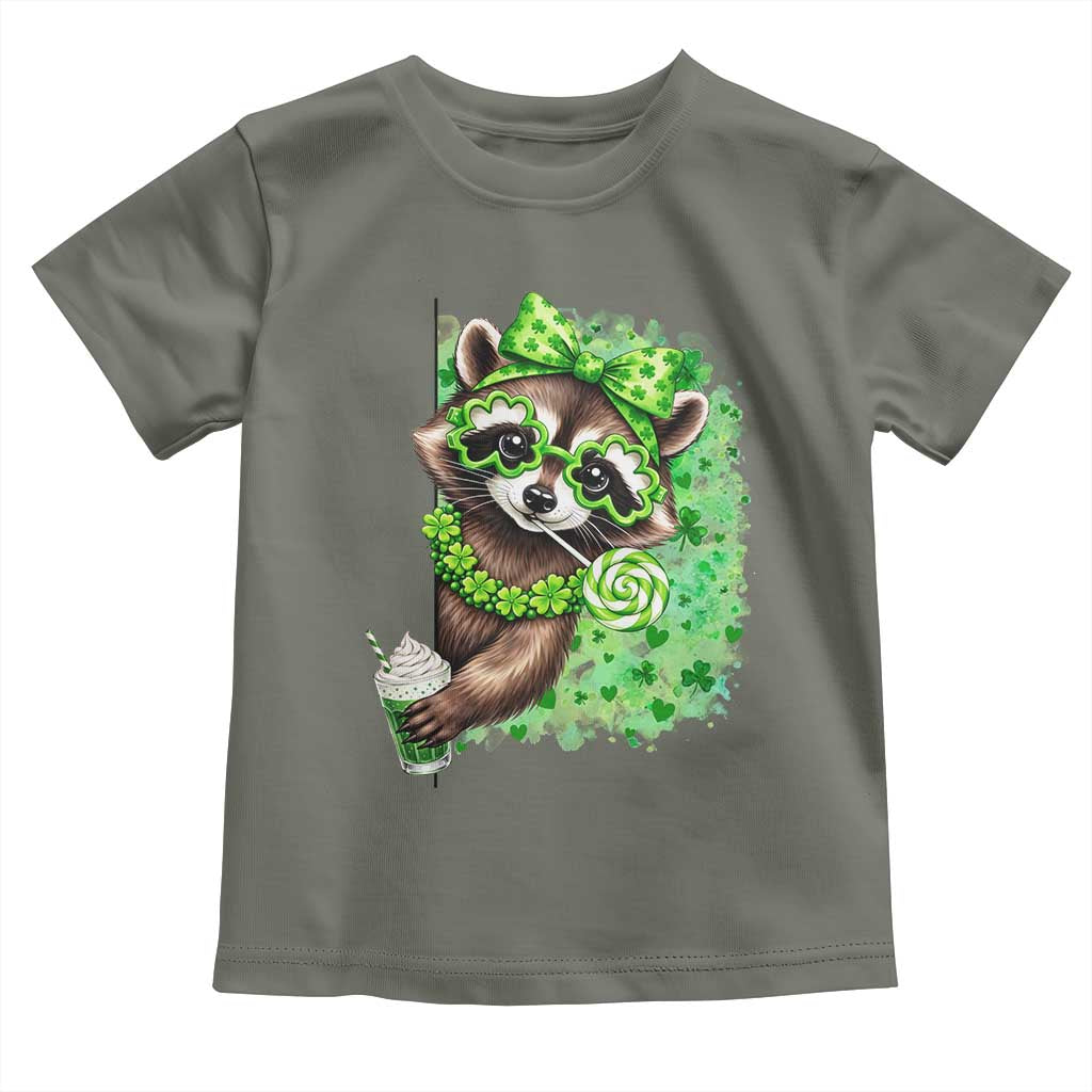 Funny Raccoon St Patricks Day Toddler T Shirt Irish Party Animal Gift TS12 Military Green Print Your Wear