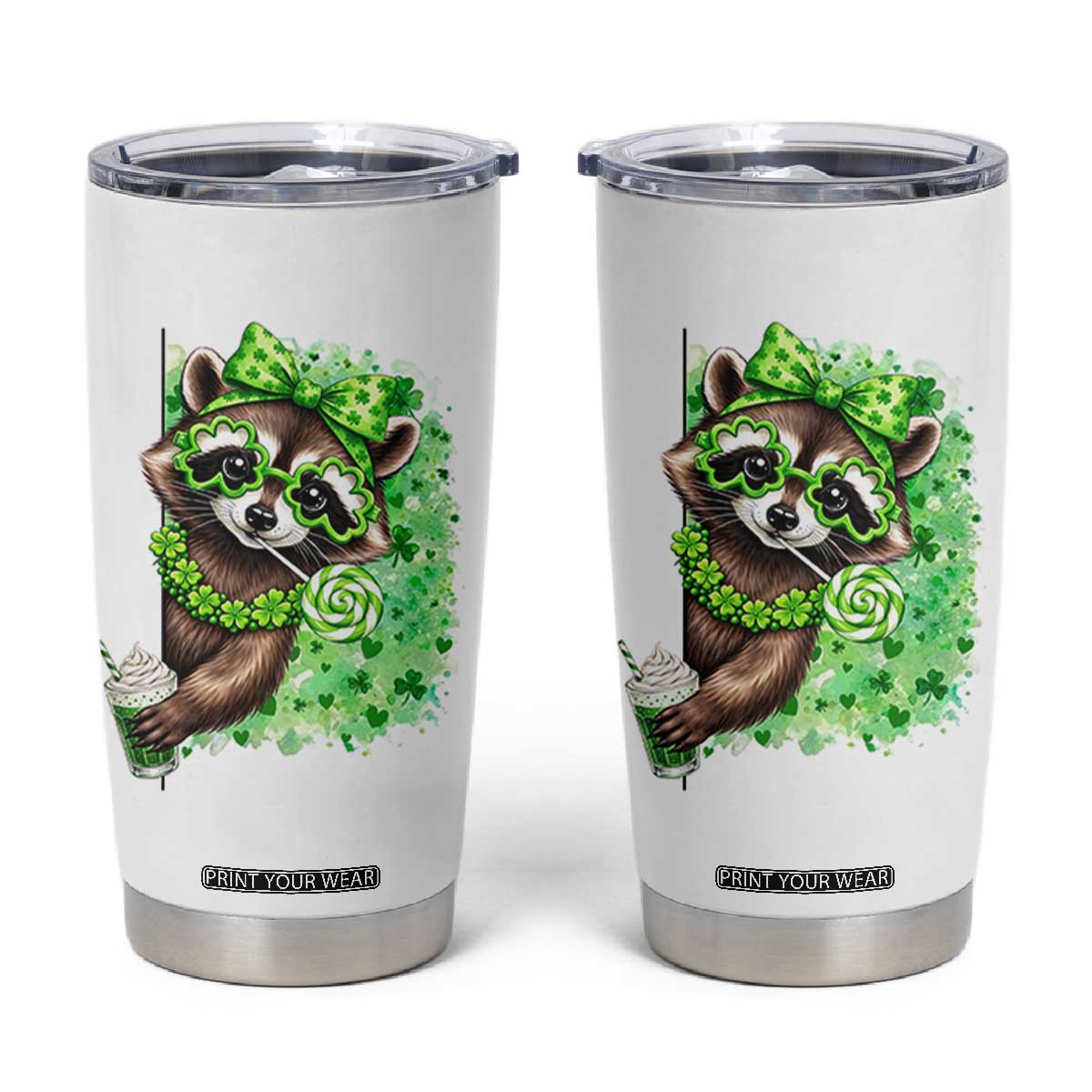 Funny Raccoon St Patricks Day Tumbler Cup Irish Party Animal Gift TS12 White Print Your Wear