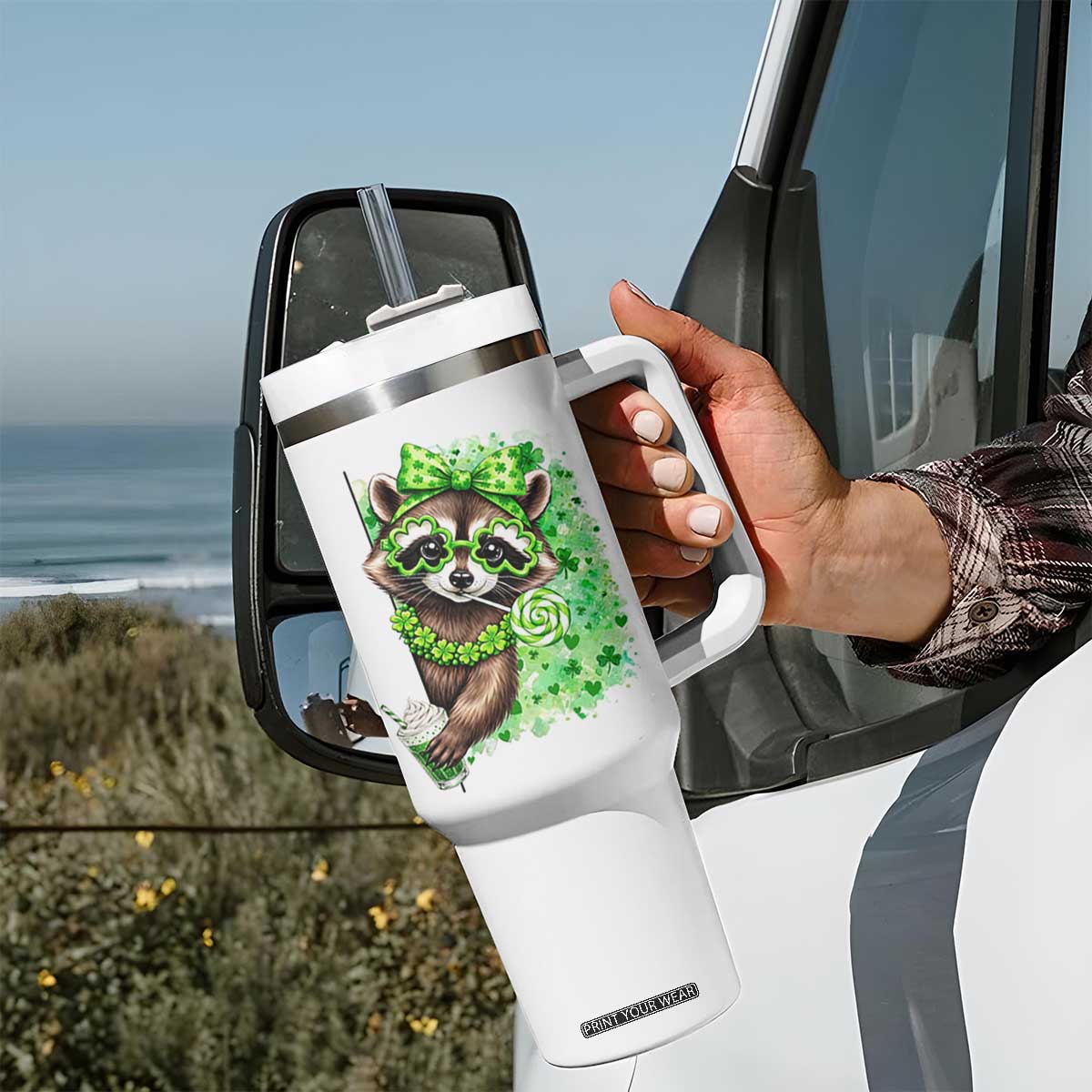Funny Raccoon St Patricks Day Tumbler With Handle Irish Party Animal Gift TS12 Print Your Wear