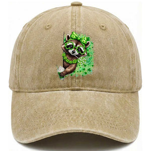 Funny Raccoon St Patricks Day Washed Cotton Baseball Cap Irish Party Animal Gift TS12 Print Your Wear
