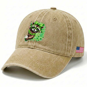 Funny Raccoon St Patricks Day Washed Cotton Baseball Cap Irish Party Animal Gift TS12 Print Your Wear