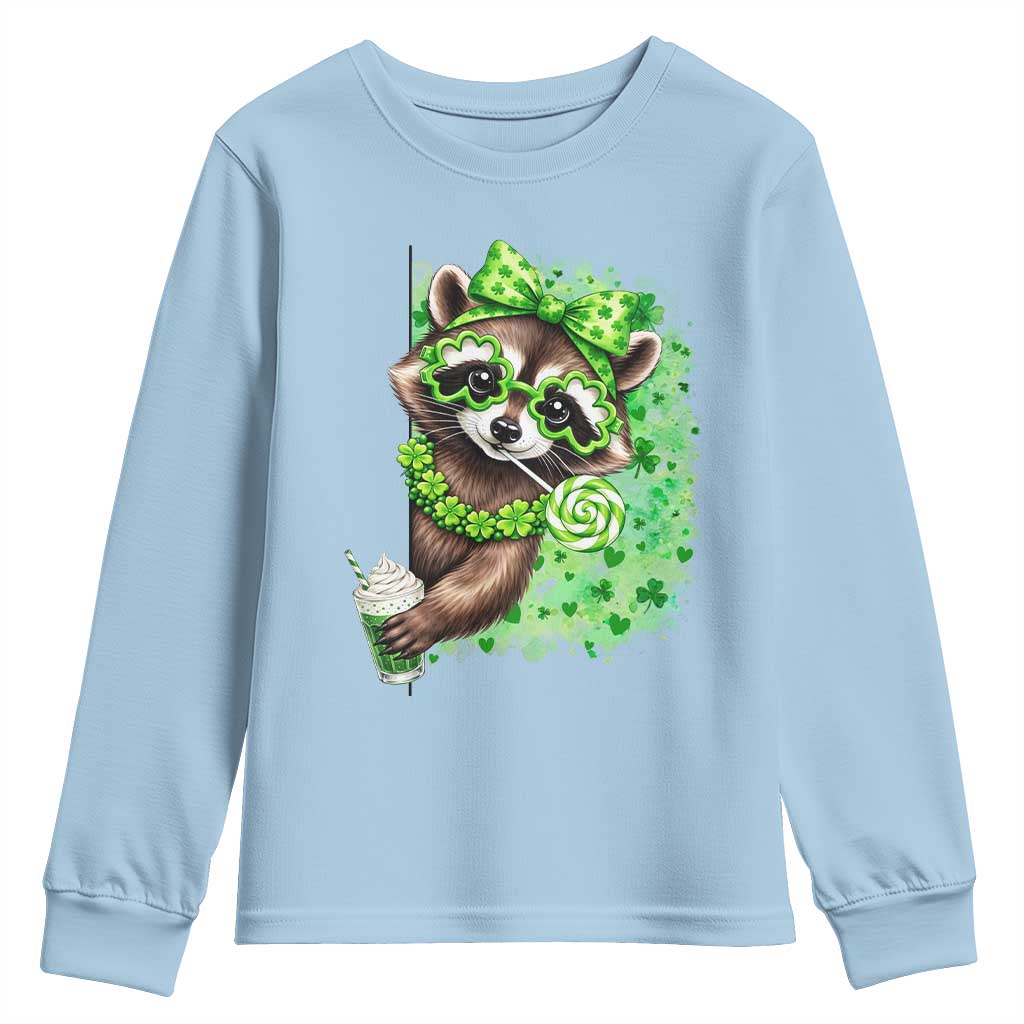 Funny Raccoon St Patricks Day Youth Sweatshirt Irish Party Animal Gift TS12 Light Blue Print Your Wear