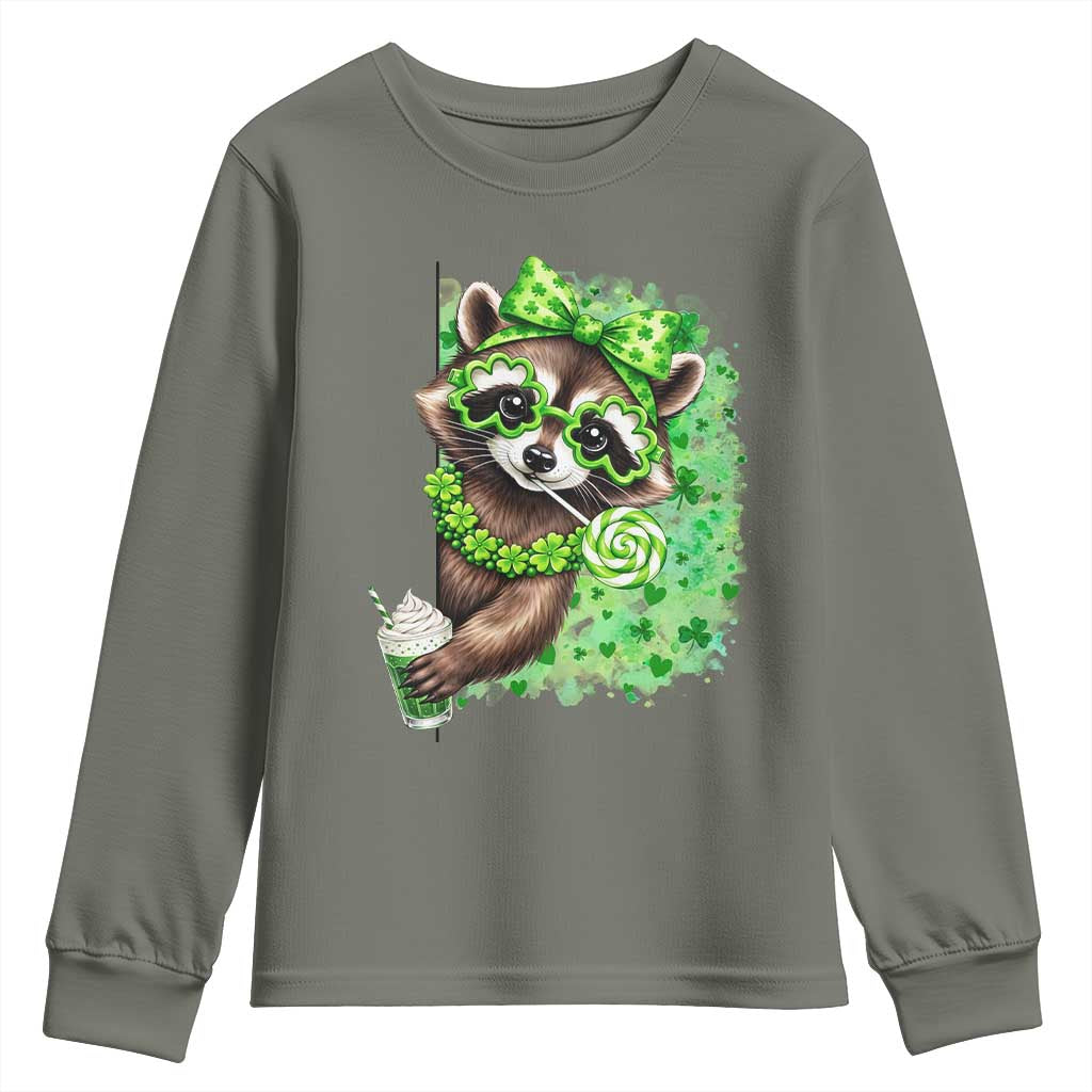 Funny Raccoon St Patricks Day Youth Sweatshirt Irish Party Animal Gift TS12 Military Green Print Your Wear