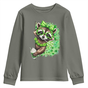 Funny Raccoon St Patricks Day Youth Sweatshirt Irish Party Animal Gift TS12 Military Green Print Your Wear