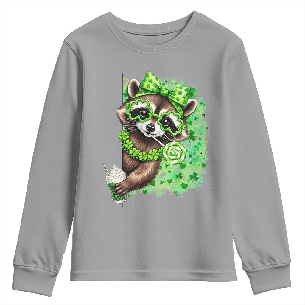 Funny Raccoon St Patricks Day Youth Sweatshirt Irish Party Animal Gift TS12 Sport Gray Print Your Wear