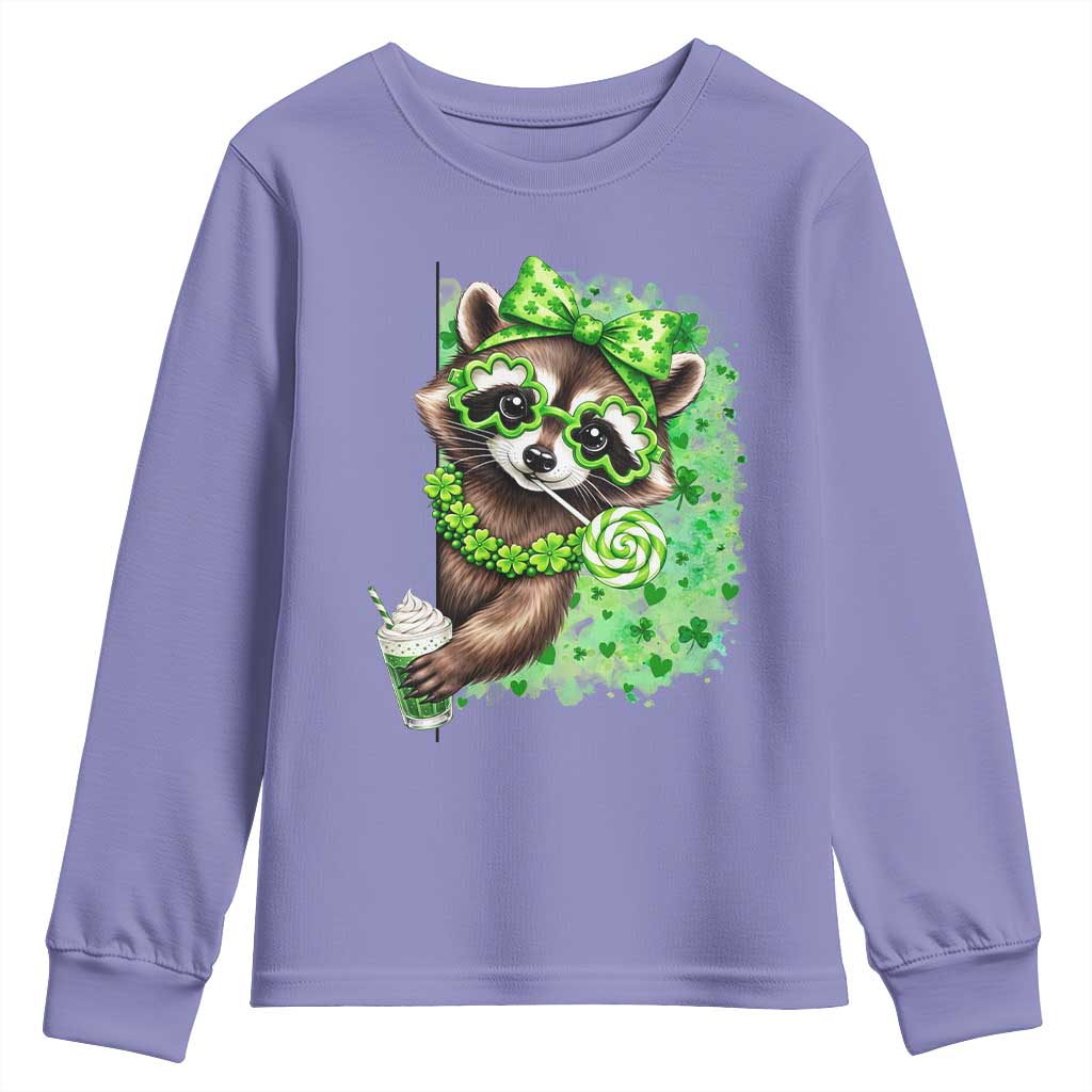 Funny Raccoon St Patricks Day Youth Sweatshirt Irish Party Animal Gift TS12 Violet Print Your Wear