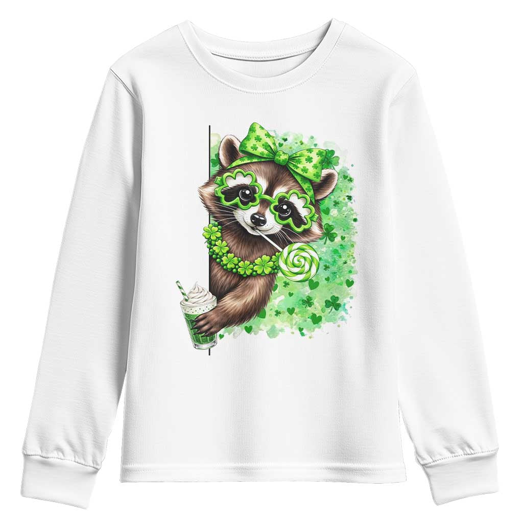 Funny Raccoon St Patricks Day Youth Sweatshirt Irish Party Animal Gift TS12 White Print Your Wear