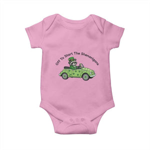 Off To Start The Shenanigans Baby Onesie Funny Irish Raccoon TS12 Light Pink Print Your Wear