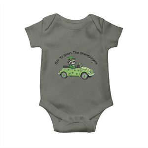 Off To Start The Shenanigans Baby Onesie Funny Irish Raccoon TS12 Military Green Print Your Wear