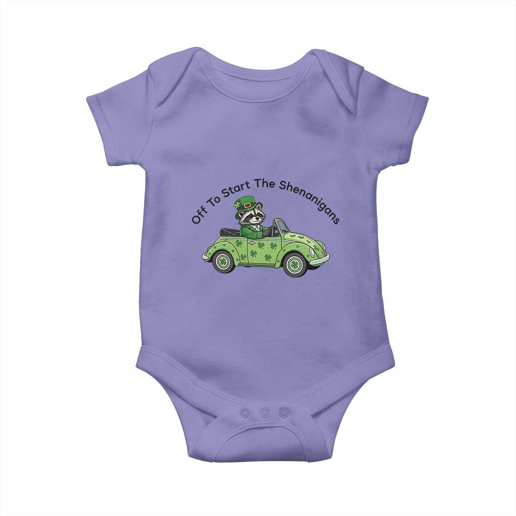 Off To Start The Shenanigans Baby Onesie Funny Irish Raccoon TS12 Violet Print Your Wear