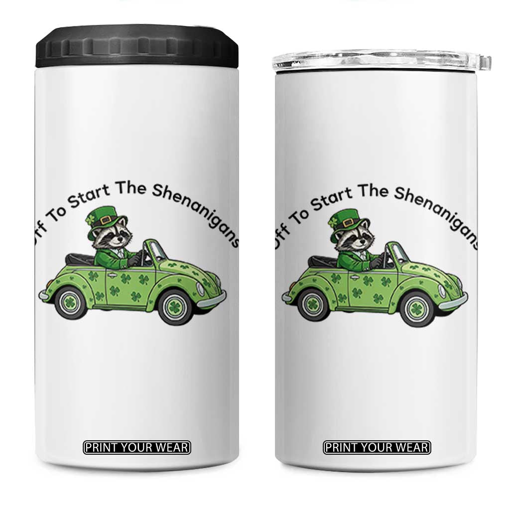 Off To Start The Shenanigans 4 in 1 Can Cooler Tumbler Funny Irish Raccoon TS12 One Size: 16 oz White Print Your Wear