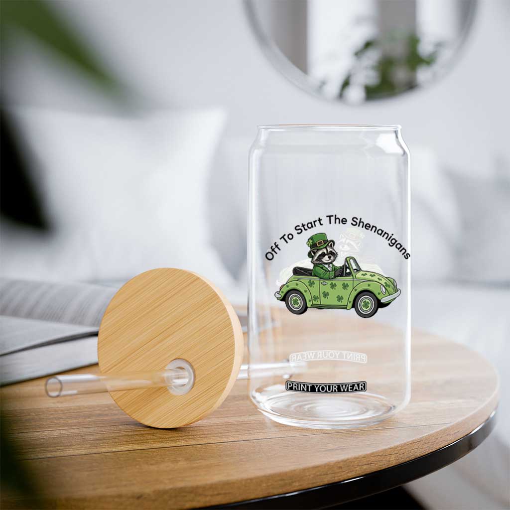 Off To Start The Shenanigans Glass Can Funny Irish Raccoon TS12 Print Your Wear