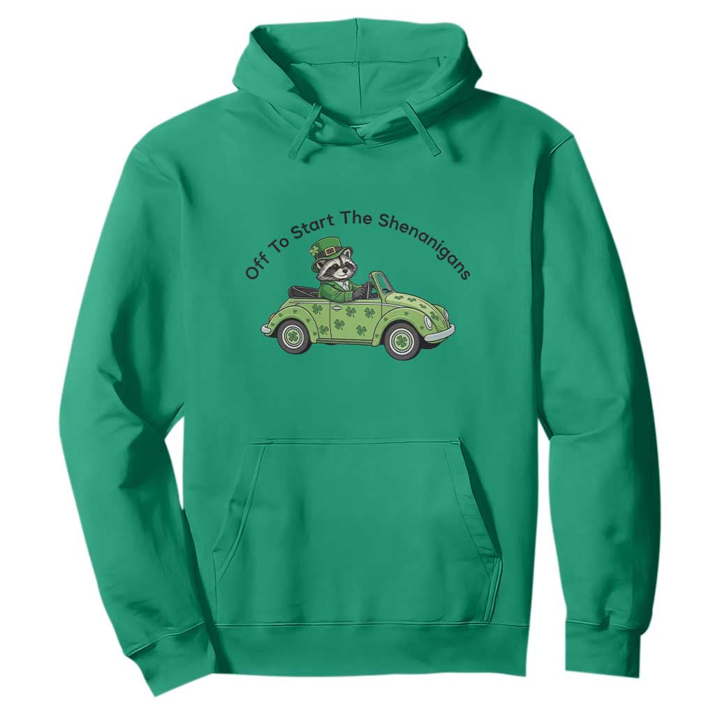 Off To Start The Shenanigans Hoodie Funny Irish Raccoon TS12 Irish Green Print Your Wear